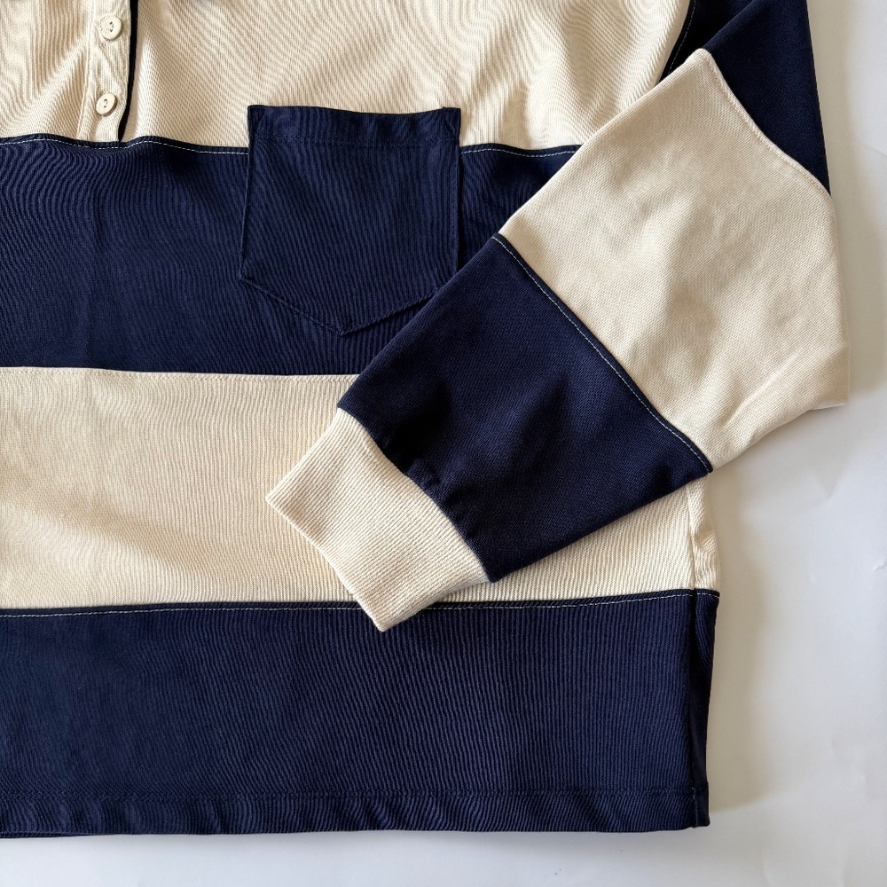 Long Sleeve Navy and Cream Stripe Button-Down Shirt - Picture 3 of 7